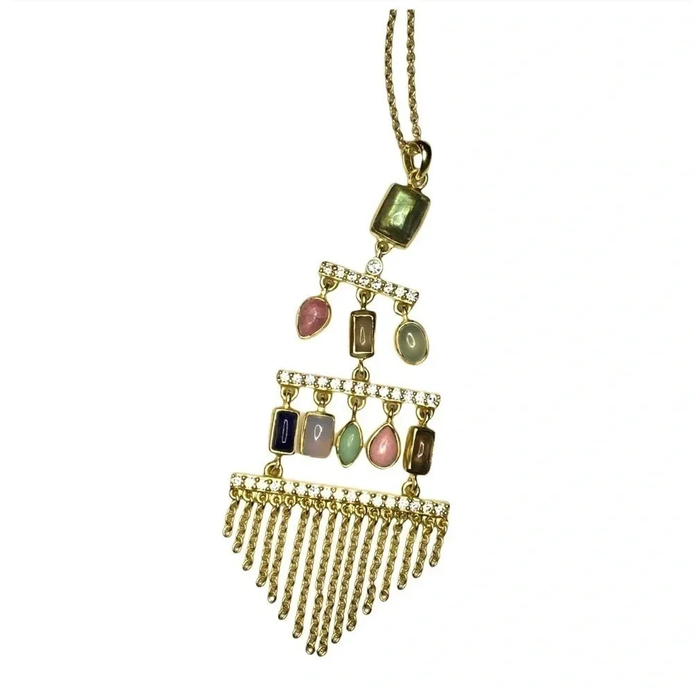 NWT Sole Society Gold Neutral Color Stone Fringe Necklace